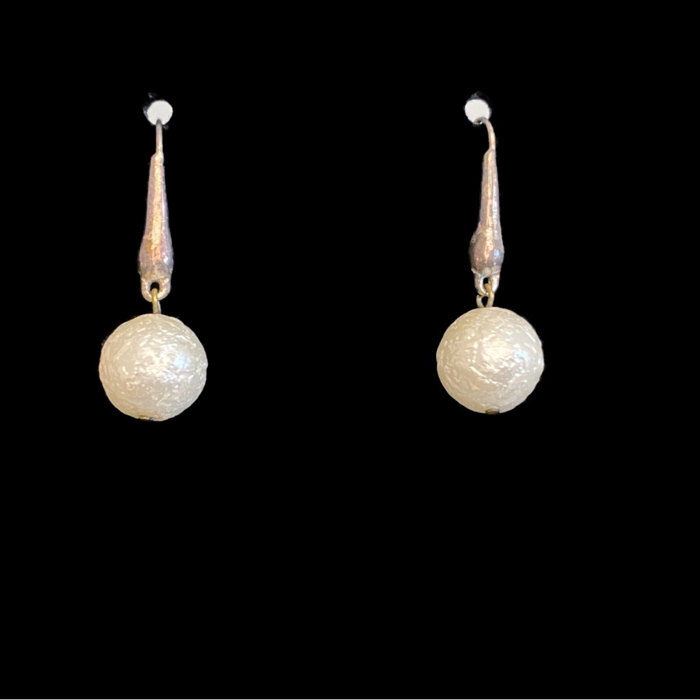 Rugged Rustic Faux Pearl Drop Down Earrings
